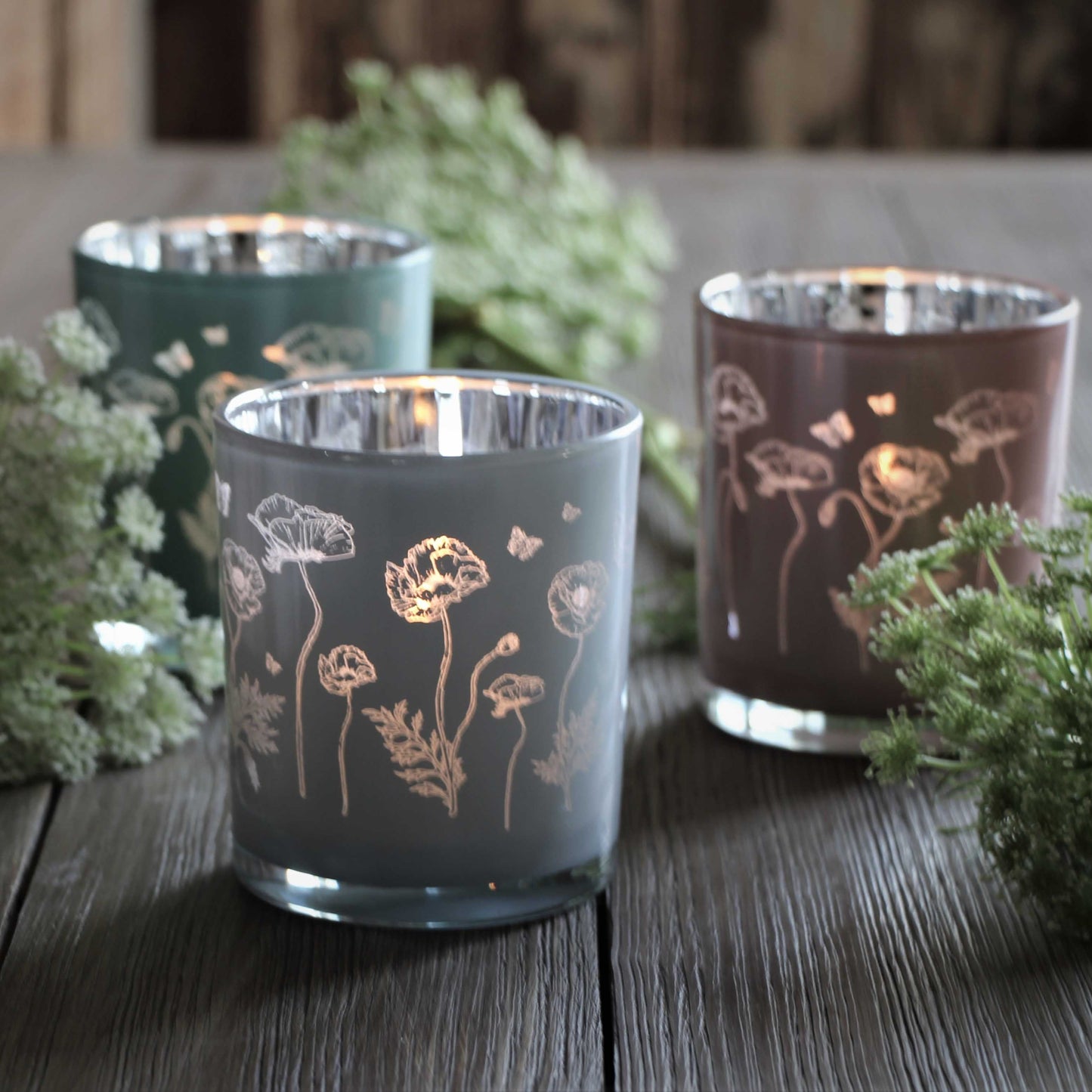 Ljuslykta poppies & butterflies - Korg & Hantverkshuset